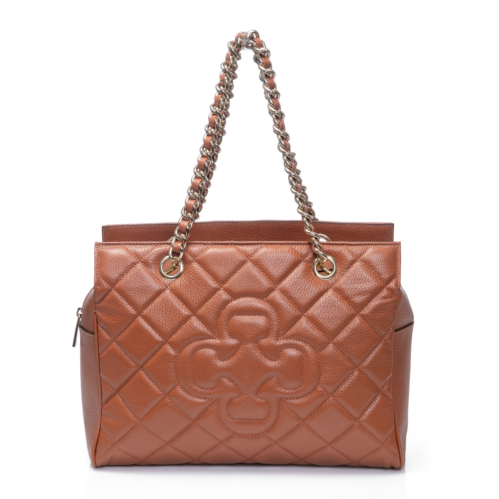 BOLSA DE COURO GRANDE CARAMELO AL&Ccedil;A CORRENTE image number 0