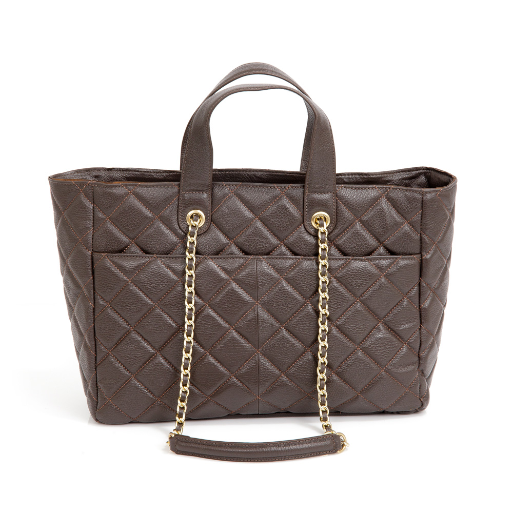 BOLSA GRANDE SHOPPER MARROM DE COURO MATELASS&Ecirc; image number 2