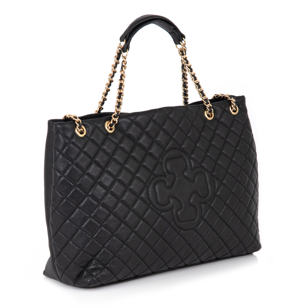 BOLSA GRANDE PRETA DE COURO CORRENTE DOURADA CARINA image number 3