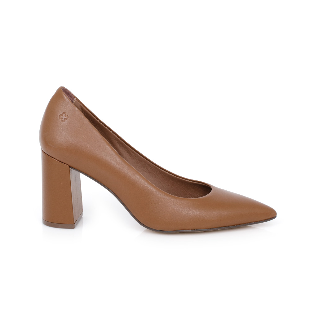 SCARPIN SALTO BLOCO DE COURO MARROM image number 0