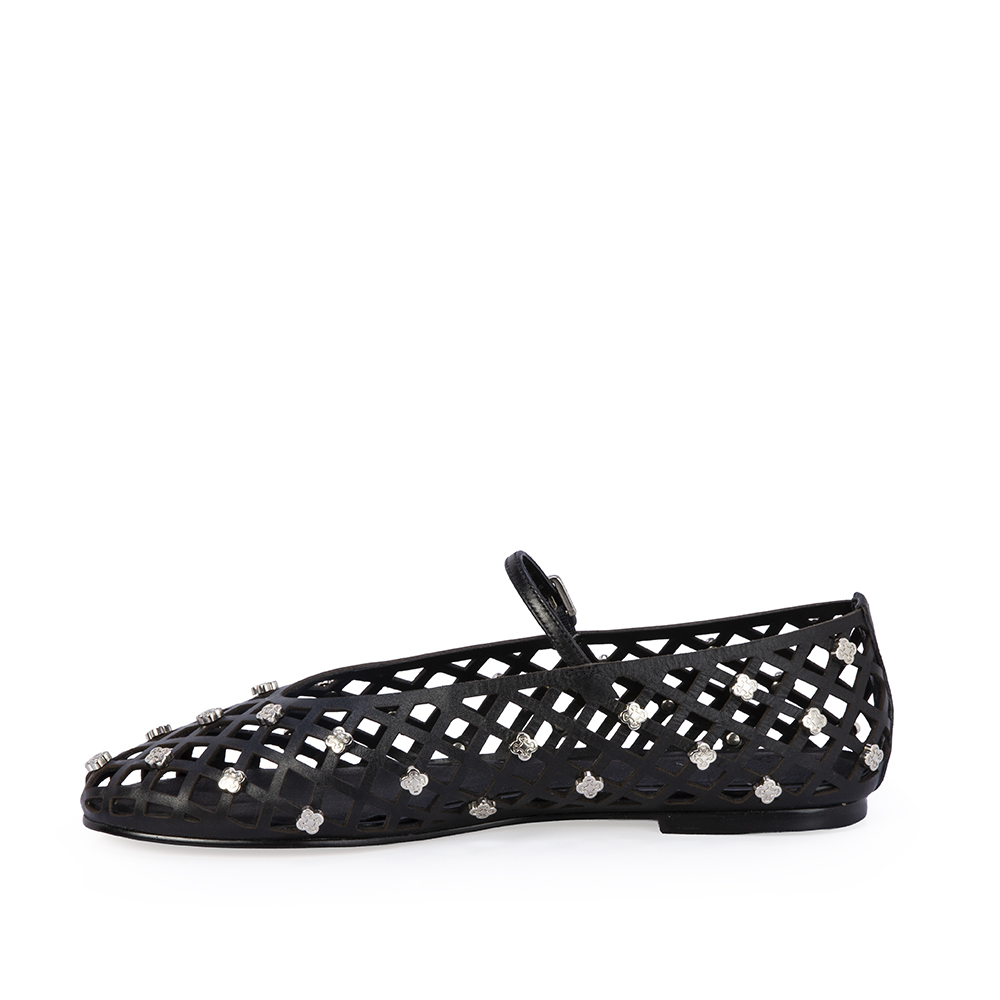 SAPATILHA PRETA COURO VAZADO TIRA FIVELA image number 2