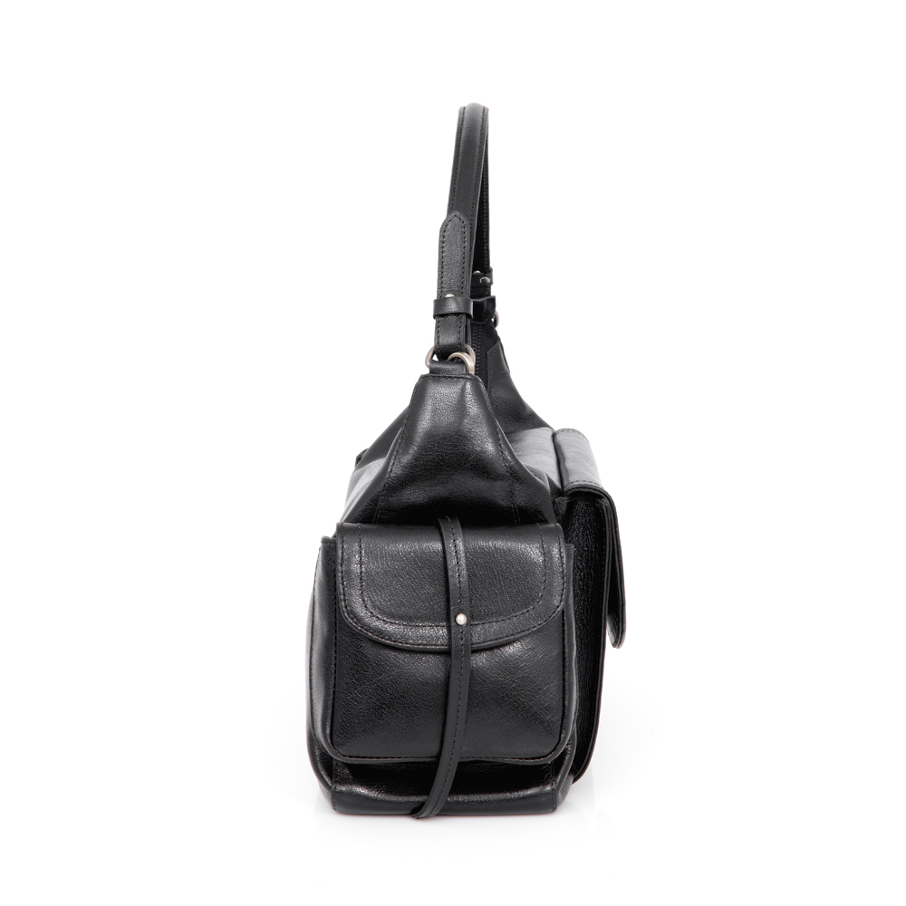 BOLSA MÉDIA PRETA DE COURO TOTE image number 1