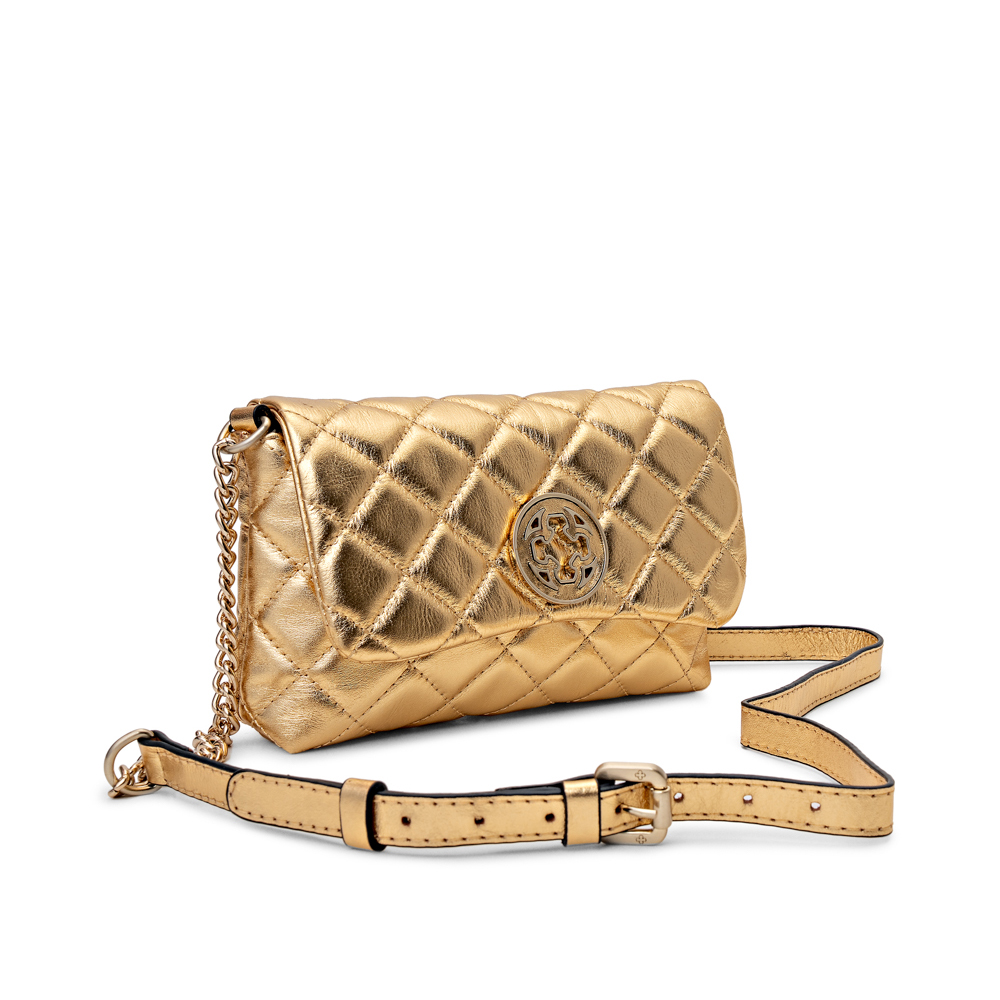 BOLSA PEQUENA DOURADA DE COURO MATELASSÊ image number 1