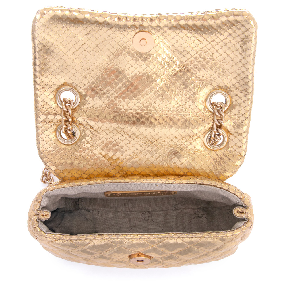 BOLSA DOURADA PITONE PEQUENA COURO OLIVIA image number 4