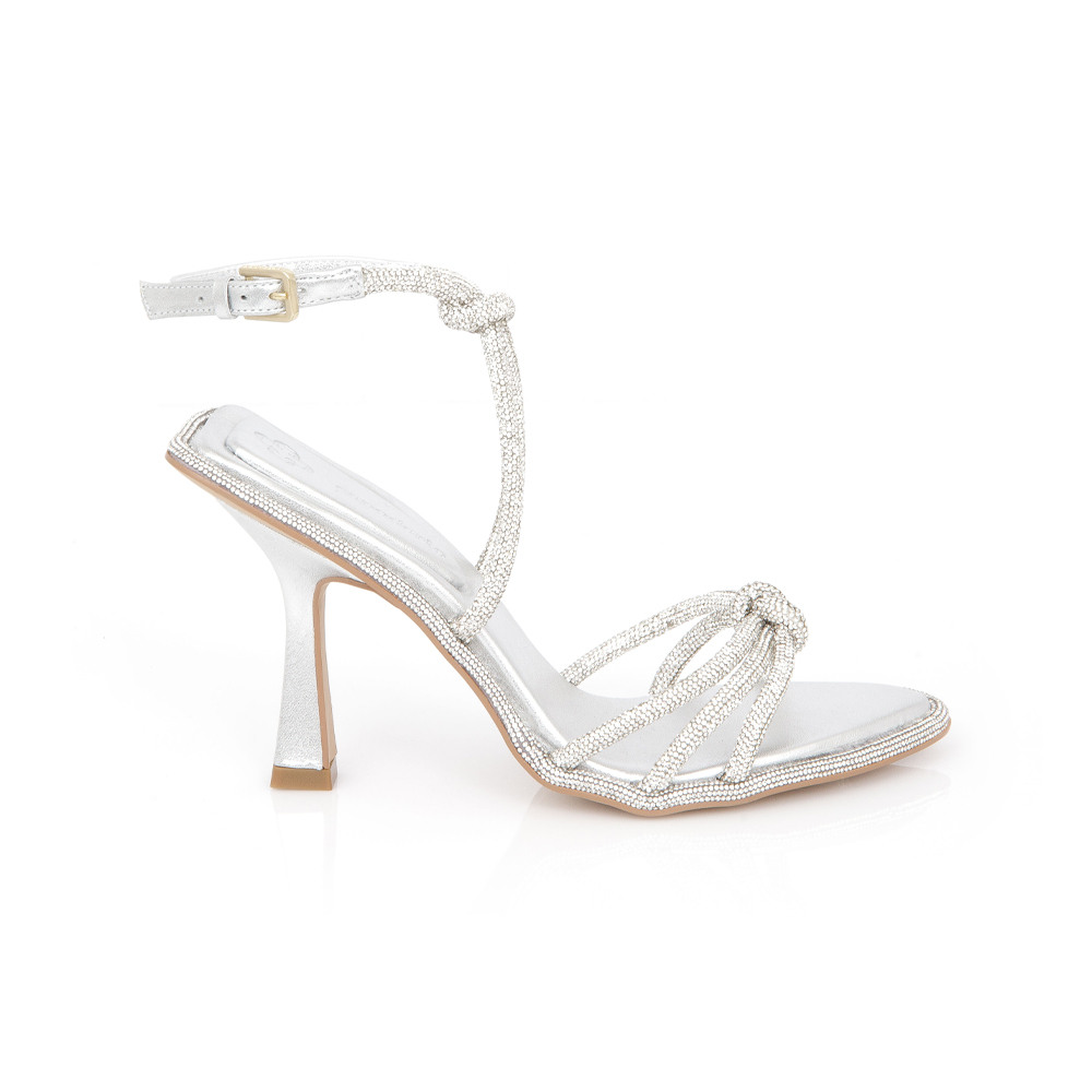 SANDÁLIA SALTO ALTO PRATEADA TIRAS STRASS CRISTAL image number 0