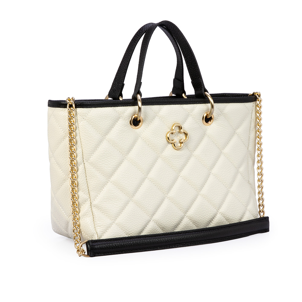 BOLSA TOTE PRETA E BRANCA DE COURO MATELASS&Ecirc; image number 3