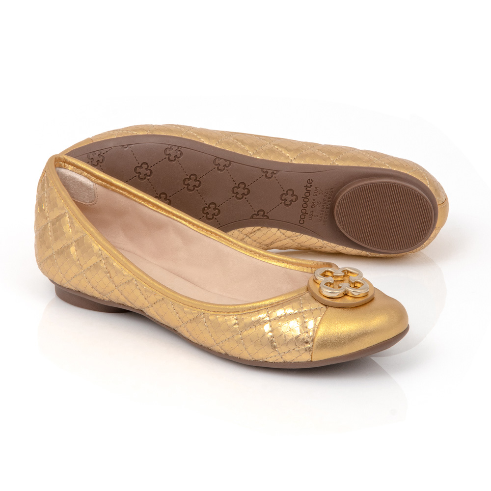 SAPATILHA CATHERINE DOURADA DE COURO MATELASSÊ image number 3