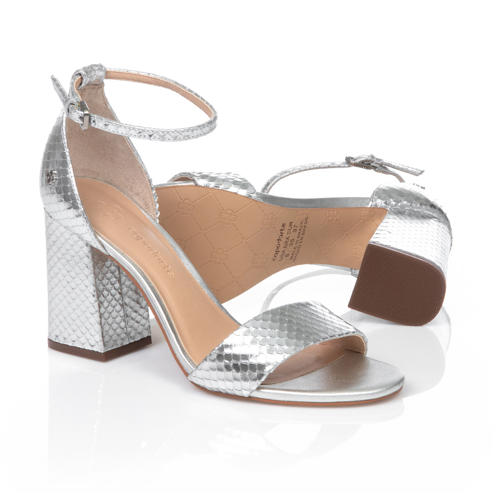 SAND&Aacute;LIA SALTO ALTO DE COURO PRATEADA PITONE image number 3