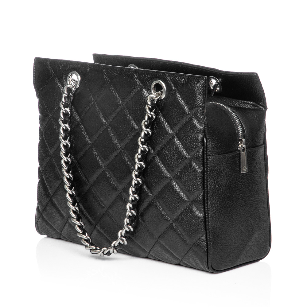 BOLSA DE COURO GRANDE PRETA AL&Ccedil;A CORRENTE image number 3