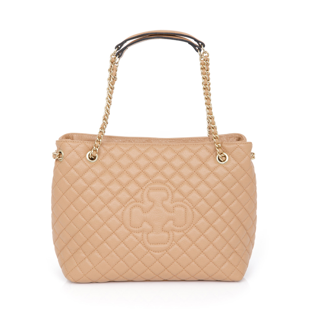 BOLSA M&Eacute;DIA DE COURO MATELASS&Ecirc; BEGE NATURALE CARINA image number 0