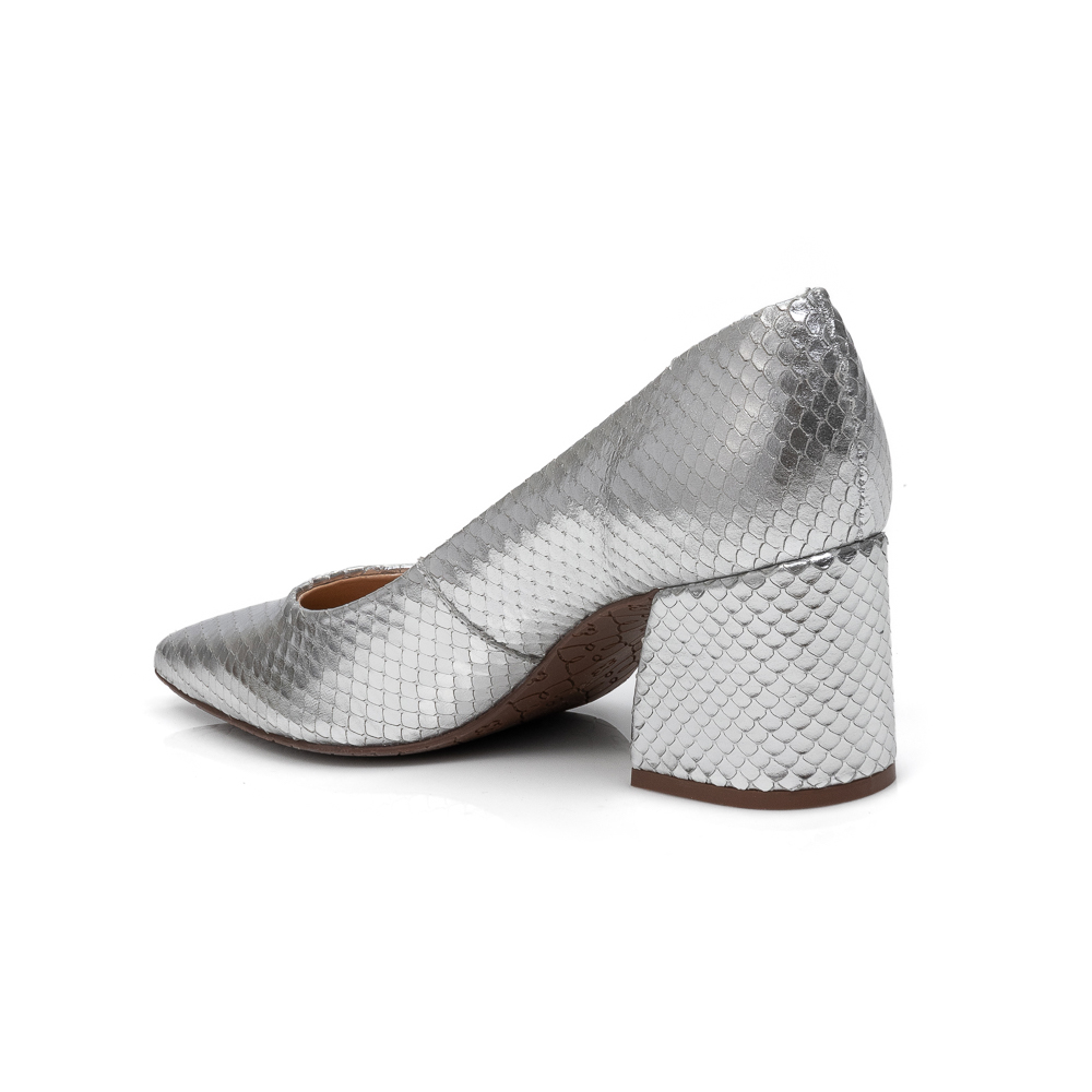 SCARPIN PRATEADO PITONE SALTO BLOCO DE COURO image number 2