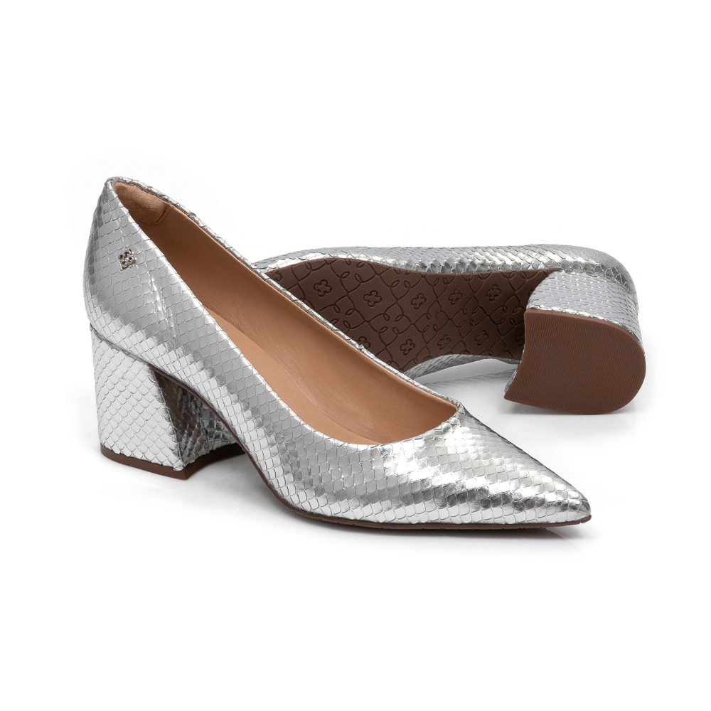 SCARPIN PRATEADO PITONE SALTO BLOCO DE COURO image number 3