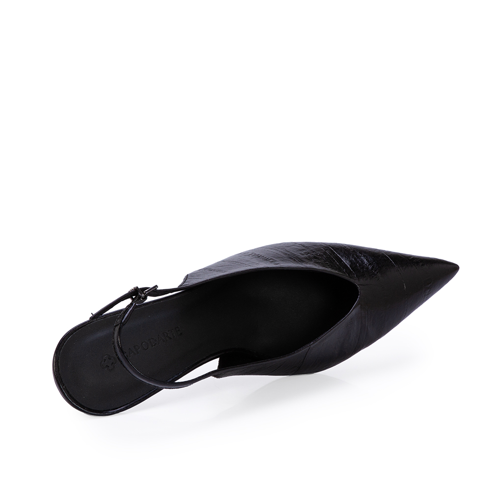 SCARPIN SLINGBACK PRETO SALTO BAIXO COURO image number 4