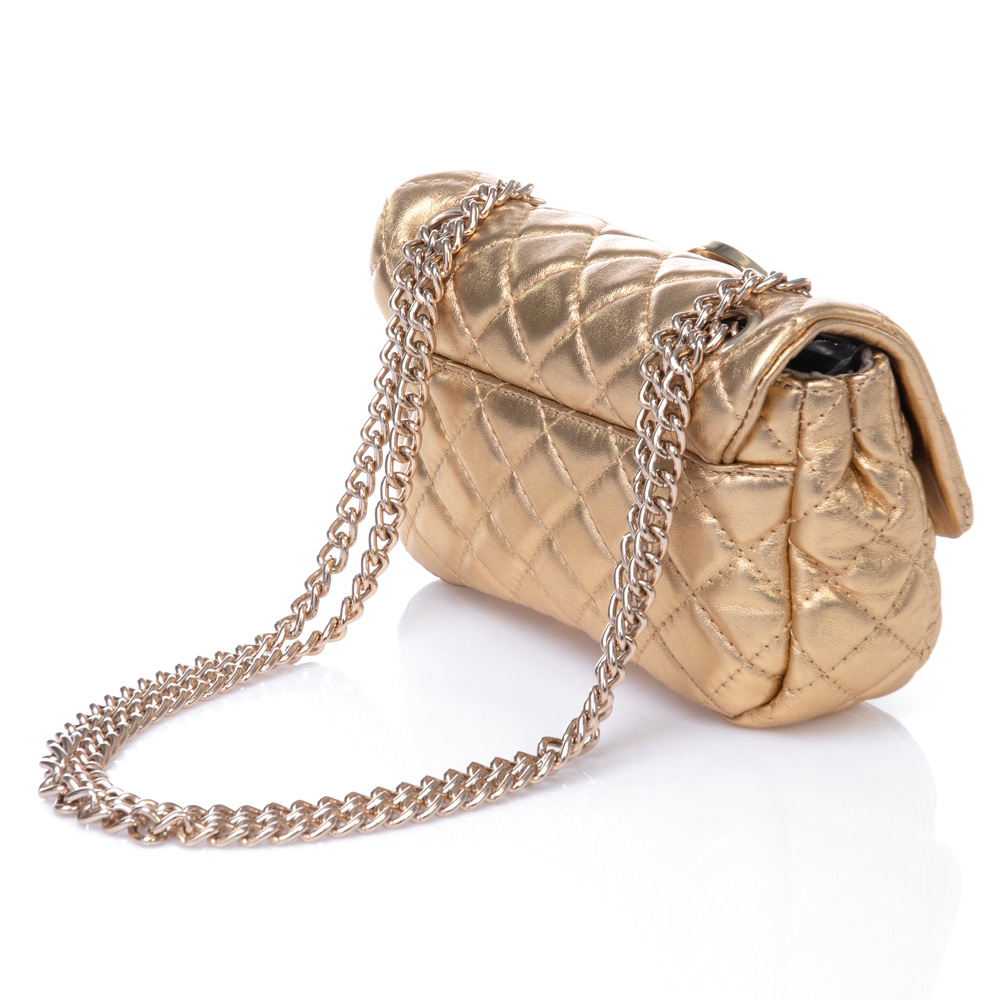 BOLSA DOURADA PEQUENA COURO ALÇA CORRENTE OLIVIA image number 2
