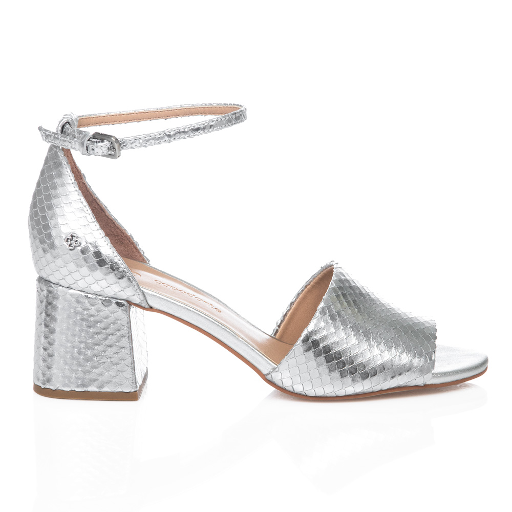 SANDÁLIA SALTO BLOCO PRATEADA PITONE DE COURO image number 0