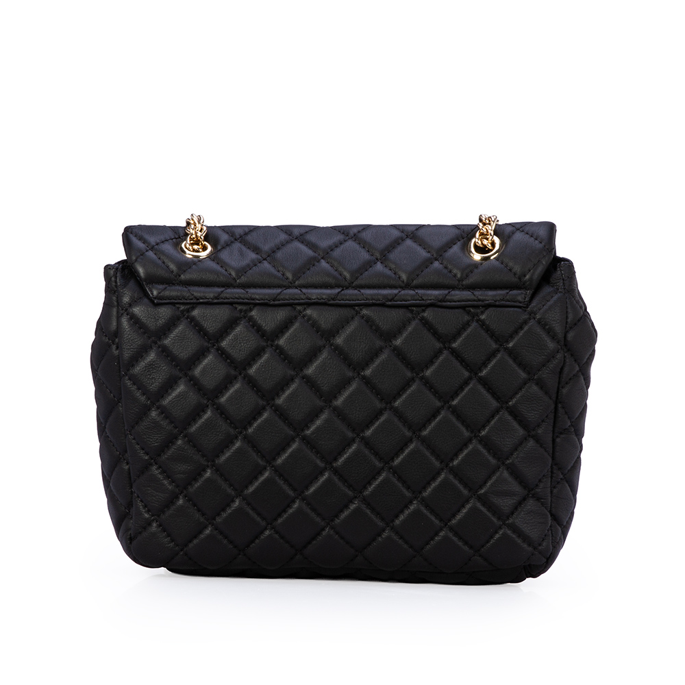 BOLSA OL&Iacute;VIA PRETA DE COURO MATELASS&Ecirc; AL&Ccedil;A CORRENTE DOURADA image number 2