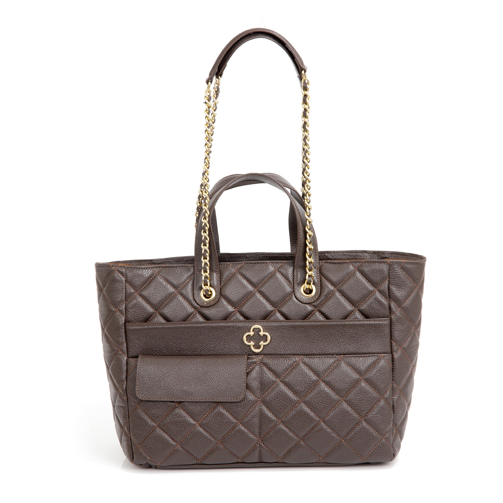 BOLSA GRANDE SHOPPER MARROM DE COURO MATELASS&Ecirc; image number 0