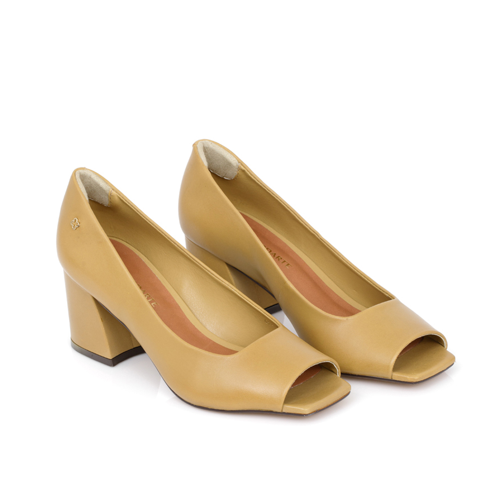 SAPATO PEEP TOE BEGE PECAN DE COURO image number 1