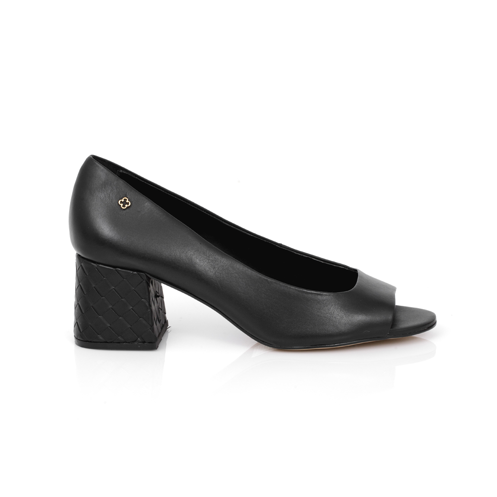 SAPATO PEEP TOE PRETO DE COURO SALTO BAIXO image number 0