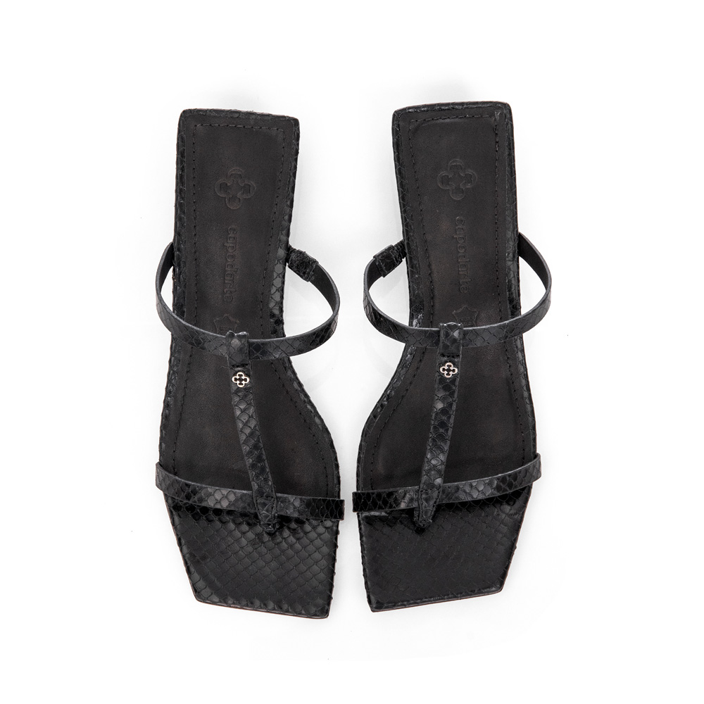 MULE PRETA SALTO BAIXO COURO PITONE image number 4