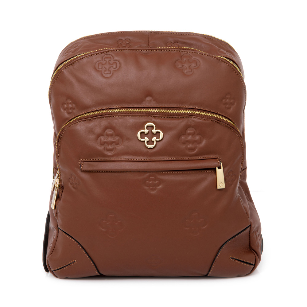 MOCHILA FEMININA DE COURO MARROM BOLSOS ZÍPER image number 0