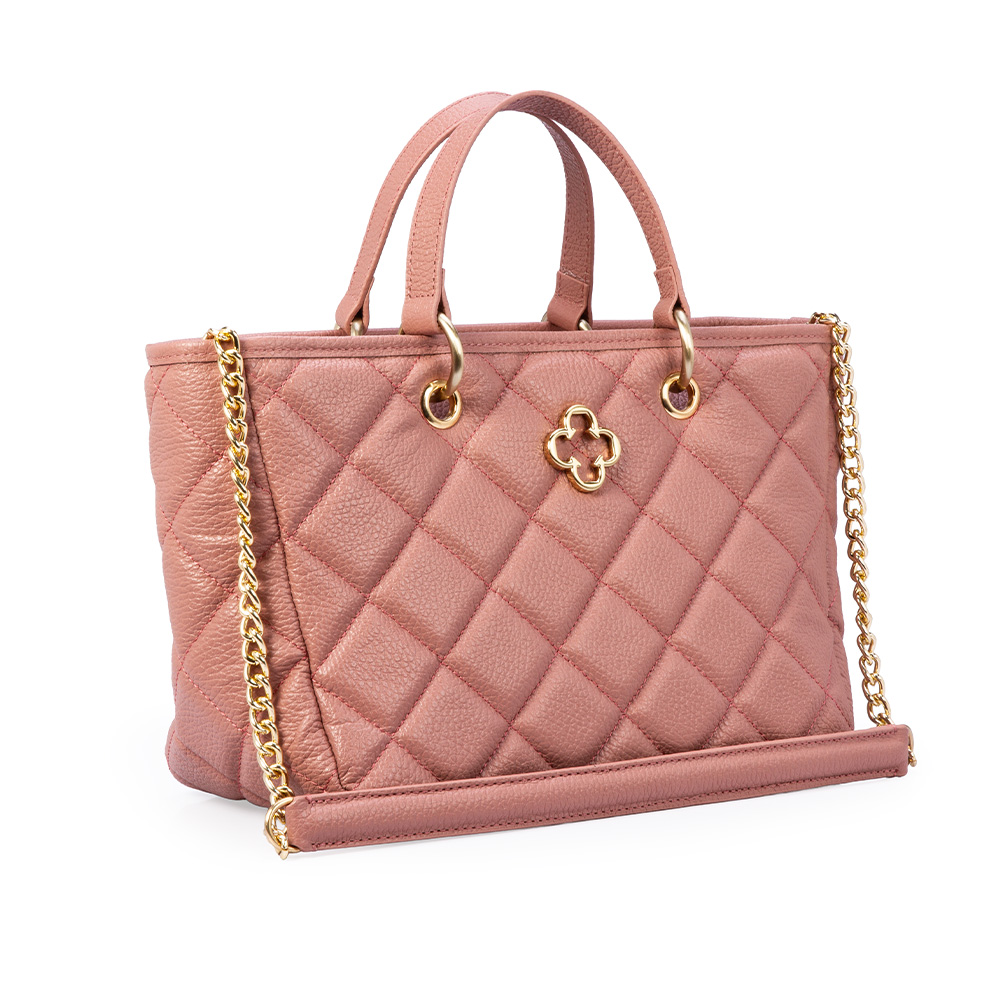 BOLSA TOTE ROSA MALVA DE COURO MATELASS&Ecirc; image number 3