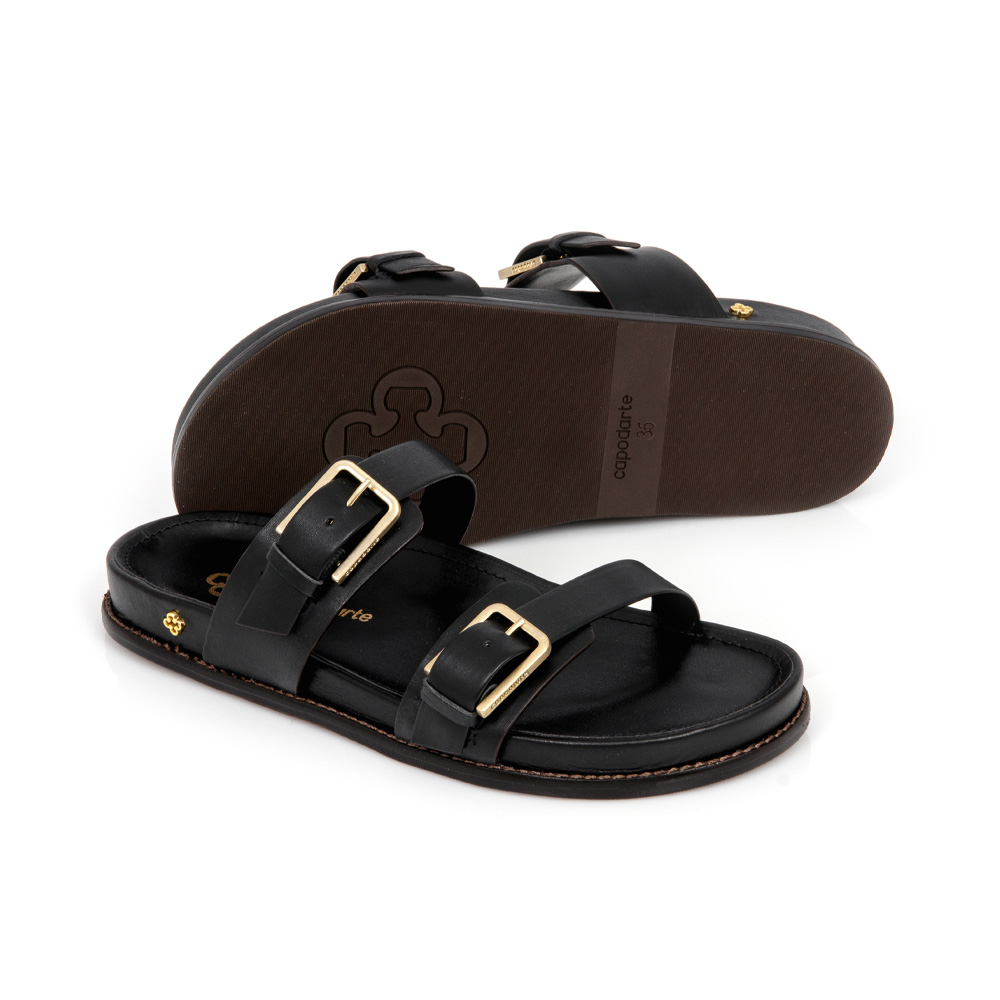 CHINELO PAPETE PRETO DE COURO FIVELAS image number 3