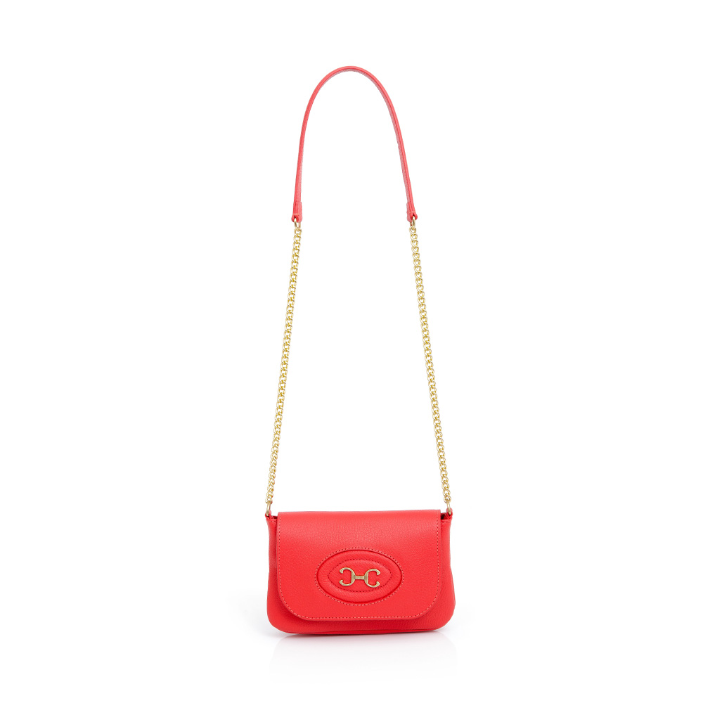 BOLSA PEQUENA TIRACOLO VERMELHO RUBI DE COURO ALÇA CORRENTE image number 3