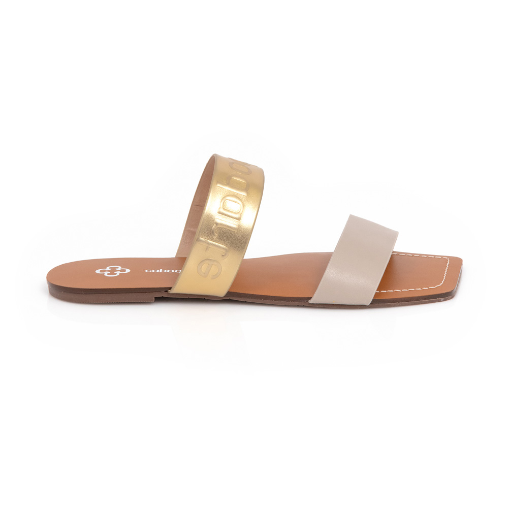 CHINELO RASTEIRO BEGE BICO QUADRADO DOURADO image number 0