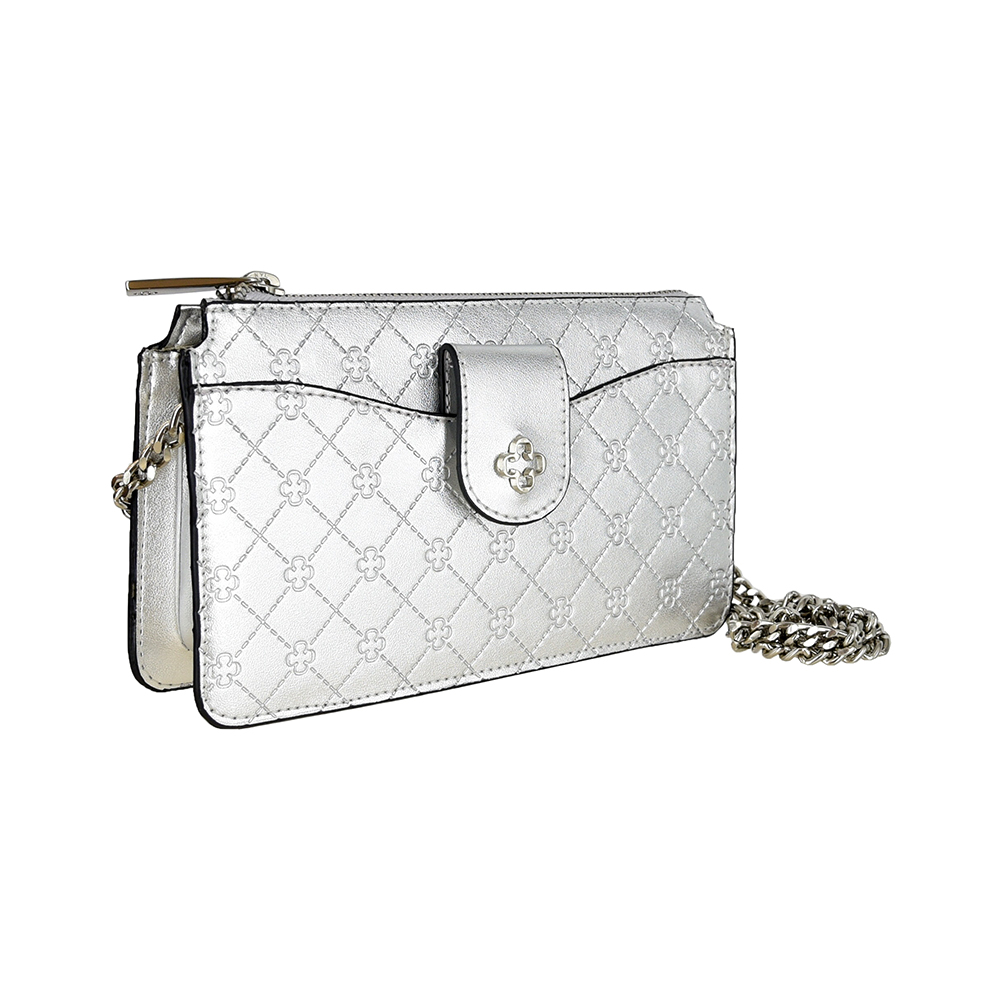 BOLSA PEQUENA PRATEADA MONOGRAMA ALÇA CORRENTE image number 4