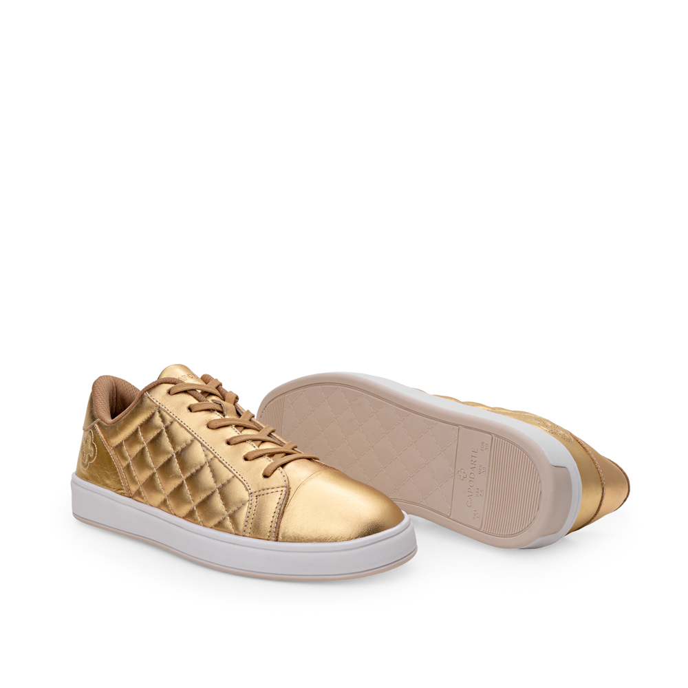 TÊNIS FEMININO DOURADO DE COURO AMARRAÇÃO MATELASSÊ image number 3