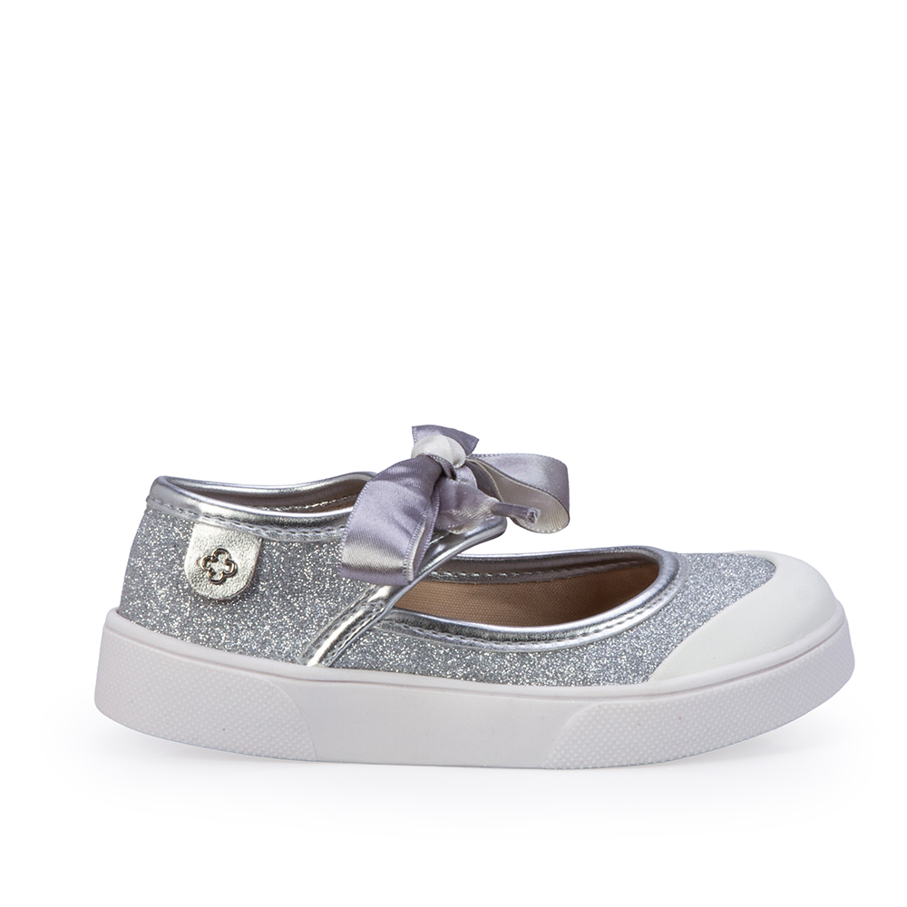 SAPATILHA BEB&Ecirc; PRATA GLITTER AMARRA&Ccedil;&Atilde;O CETIM image number 0