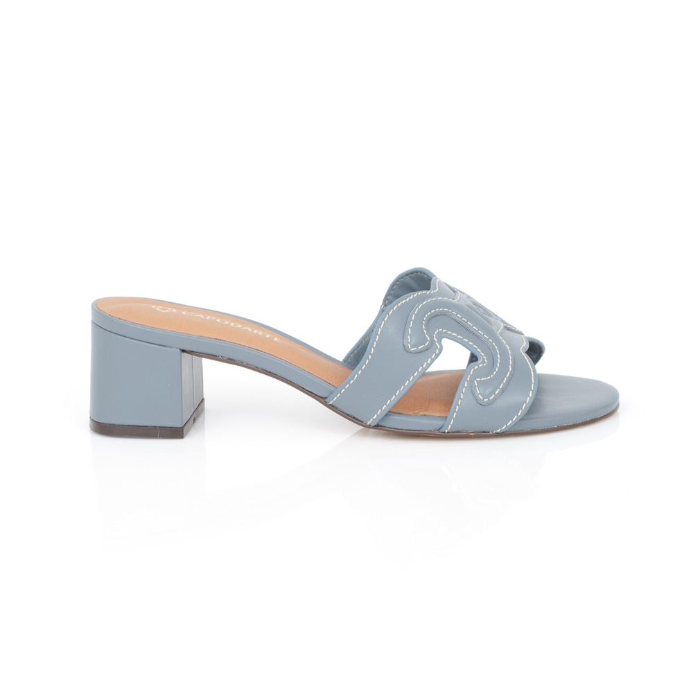 MULE SALTO BAIXO DE COURO AZUL INDIGO image number 0