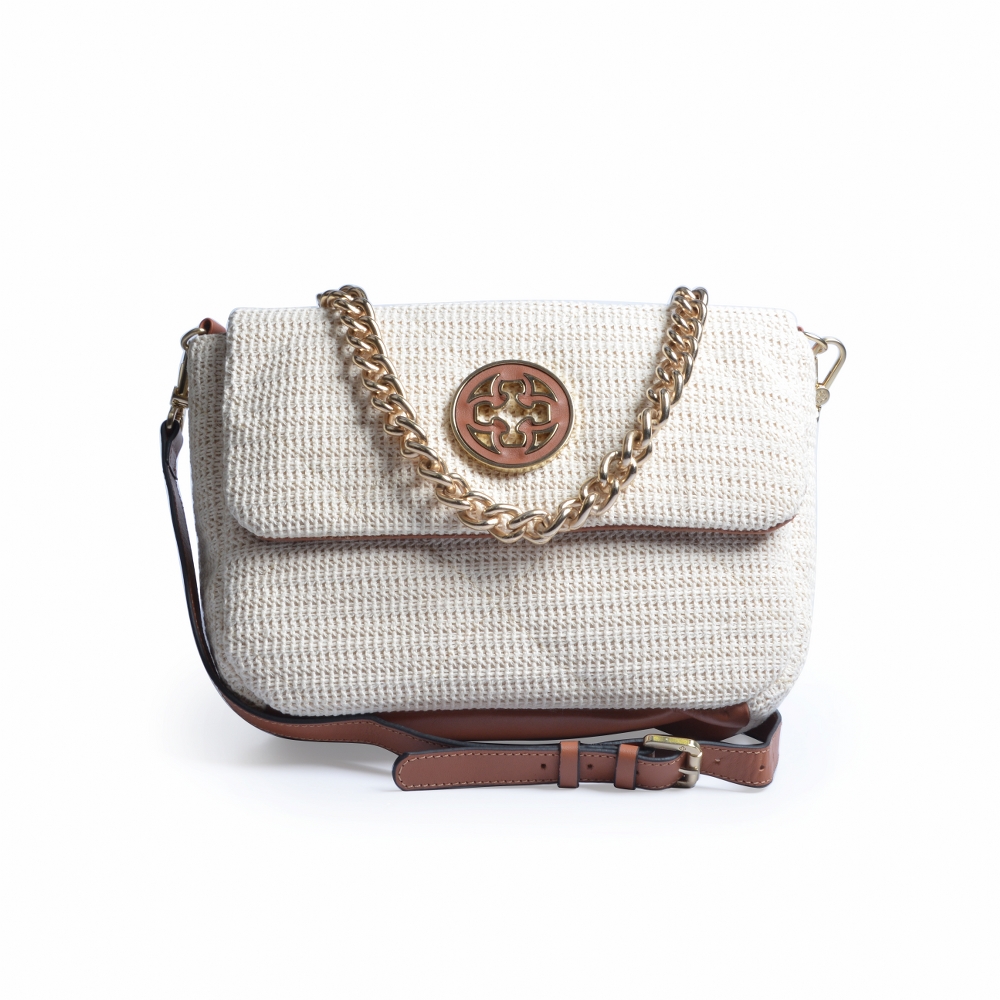 BOLSA BRANCA E CARAMELO ALÇA CORRENTE E TIRACOLO image number 0