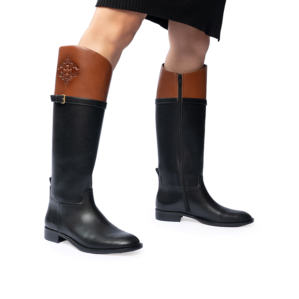 BOTA CANO ALTO DE COURO PRETA E MARROM image number 1