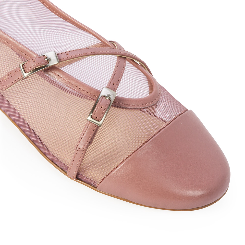 SAPATILHA ROSA MALVA DE COURO COM TELA image number 2