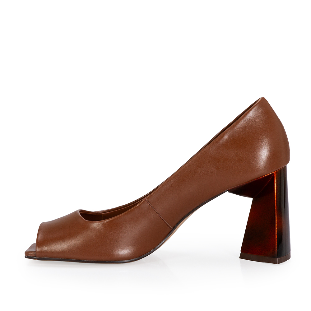 PEEP TOE MARROM DE COURO SALTO ALTO TORTOISE image number 2