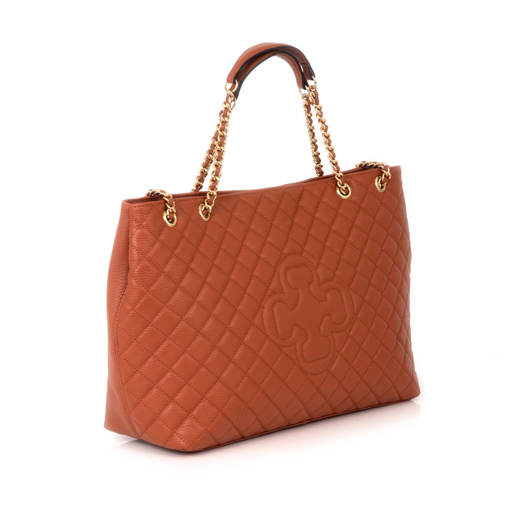 BOLSA GRANDE CARAMELO CAMEL DE COURO MATELASS&Ecirc; CARINA image number 4