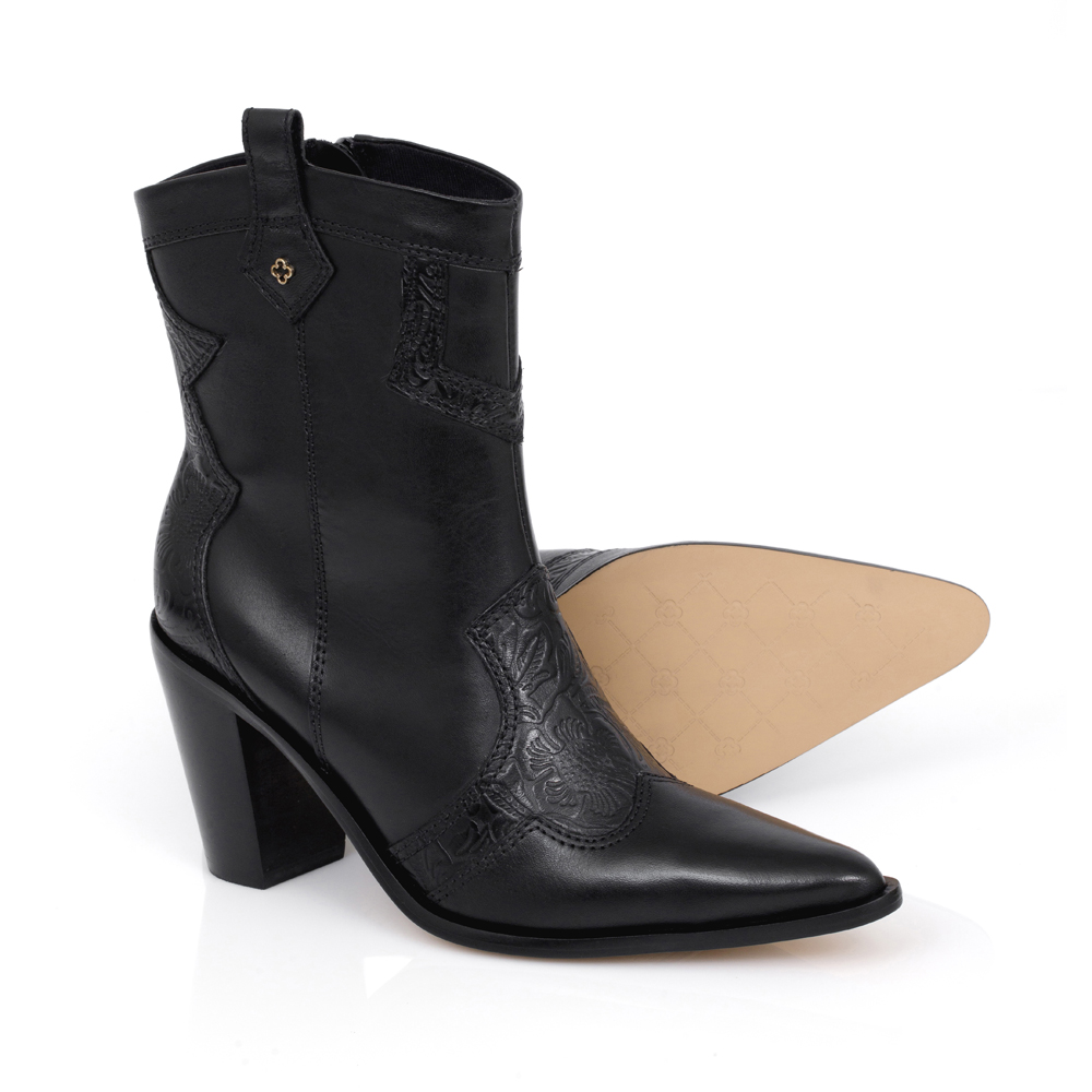 BOTA WESTERN PRETA DE COURO FLORATTA image number 3