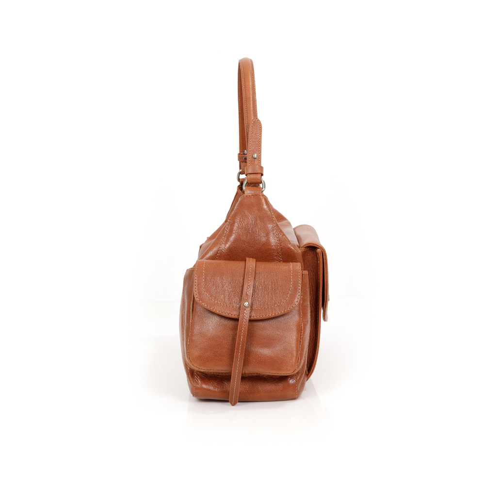 BOLSA MÉDIA DE COURO CARAMELO TOTE image number 1