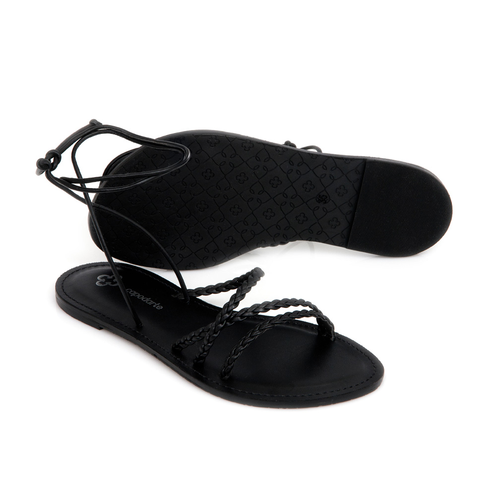 SANDÁLIA RASTEIRA PRETA AMARRAÇÃO TRANÇADA image number 3