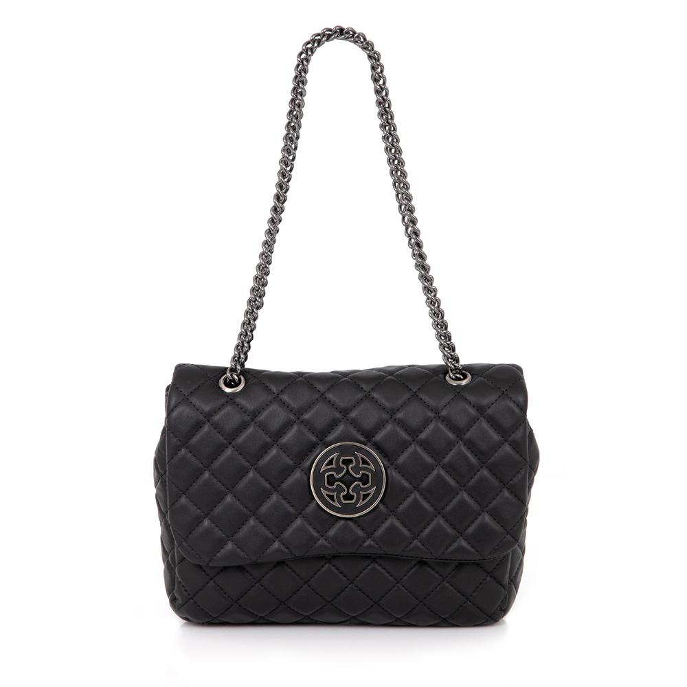 BOLSA PRETA DE COURO MATELASS&Ecirc; CORRENTE GRAFITE OLIVIA image number 3