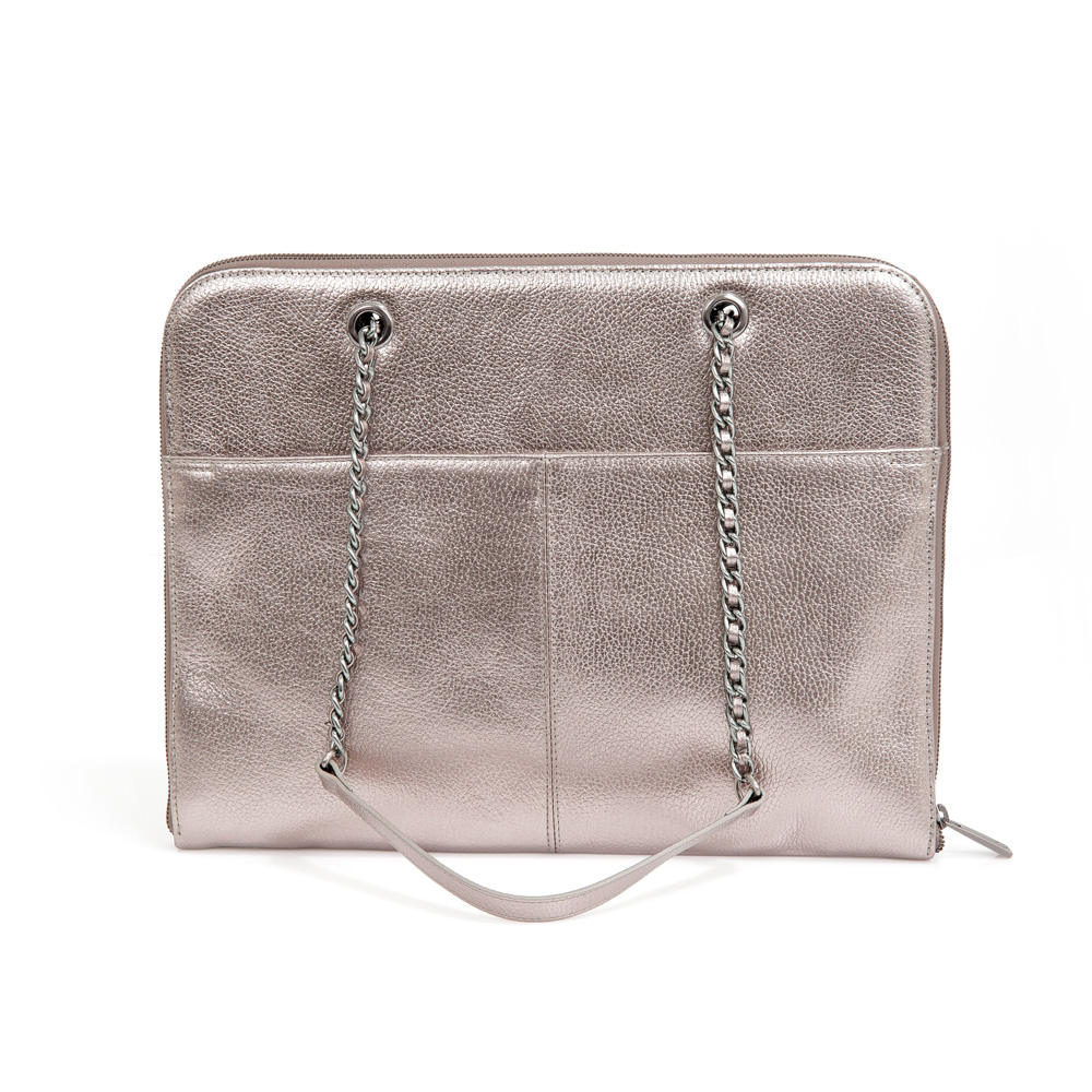 PASTA NOTEBOOK CINZA DE COURO METALIZADA image number 3