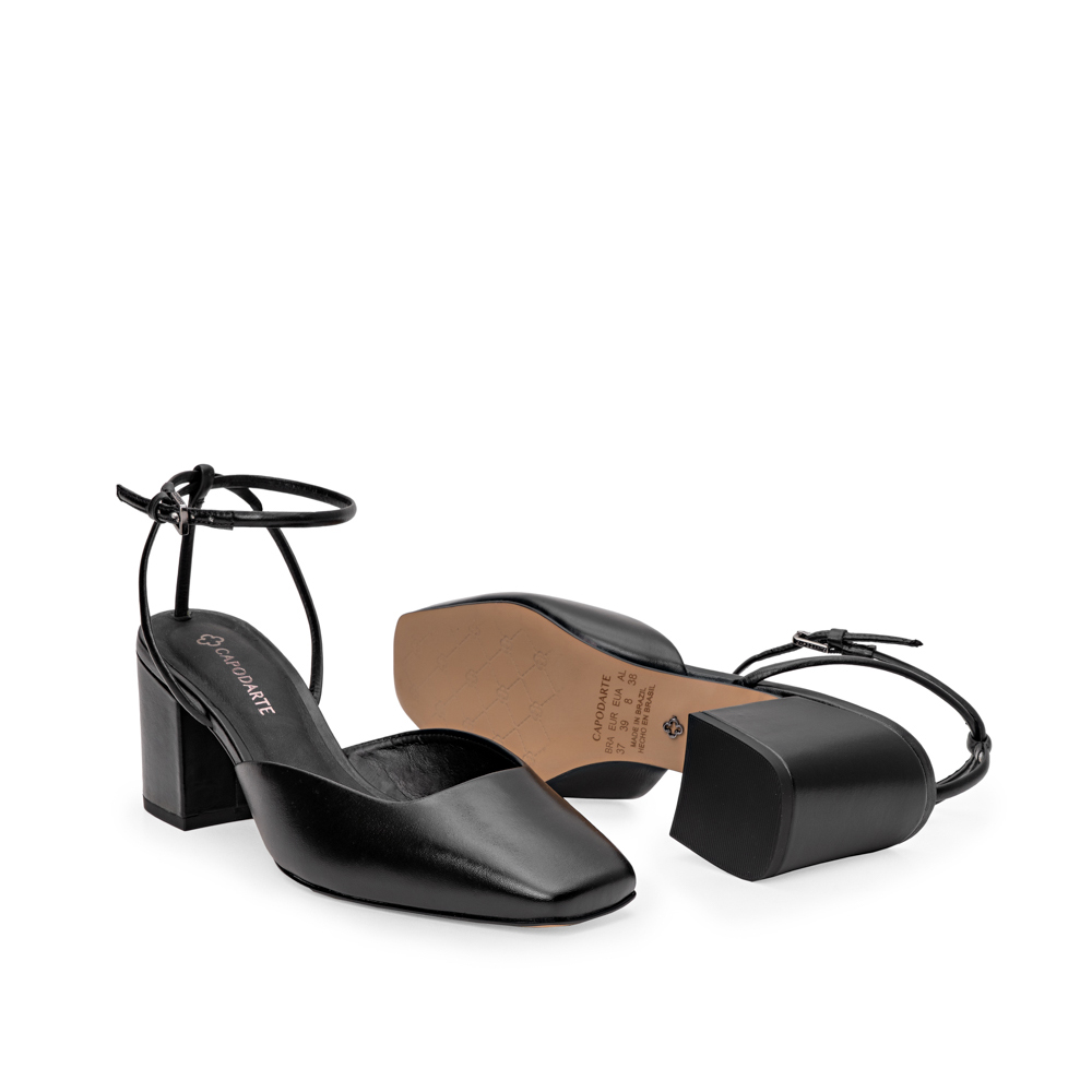 SCARPIN SALTO M&Eacute;DIO PRETO DE COURO image number 3