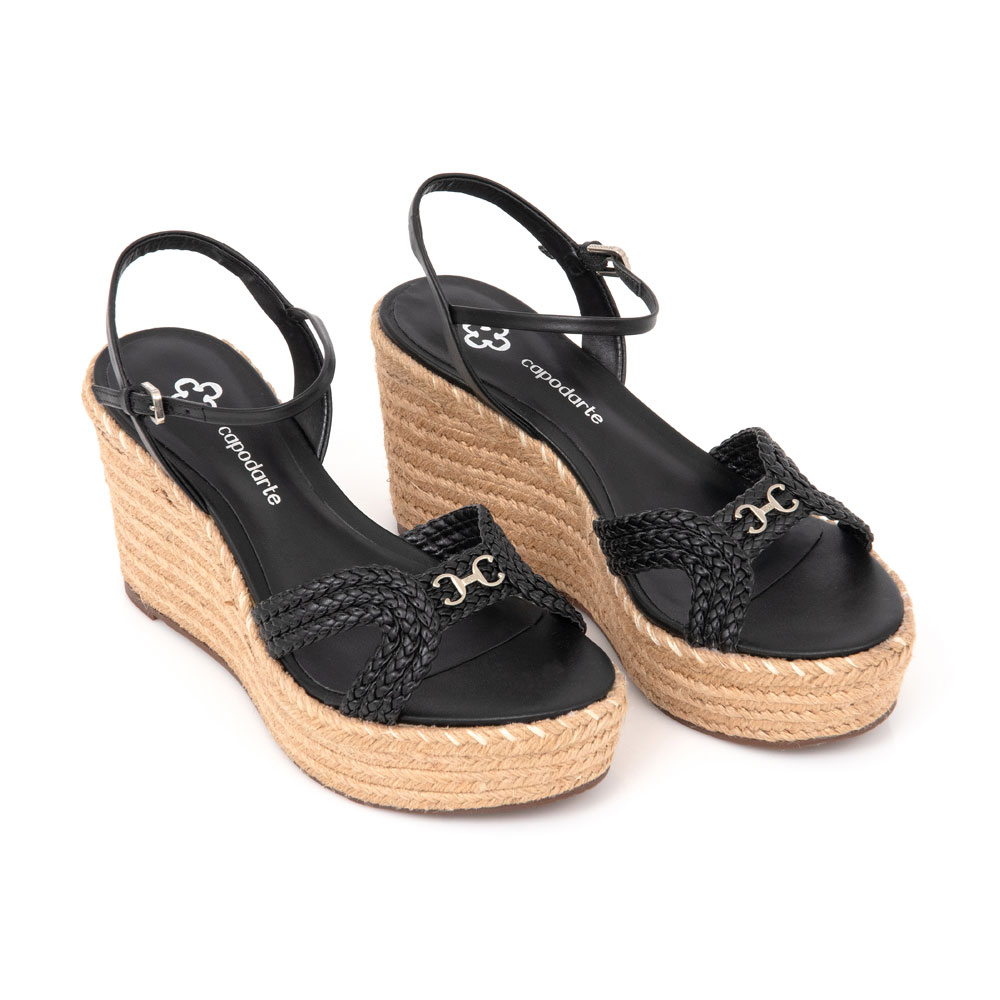 SANDÁLIA SALTO ANABELA PRETA TRANÇADA image number 1