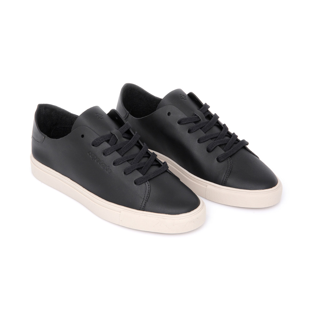 TÊNIS FEMININO PRETO DE COURO AMARRAÇÃO Capodarte