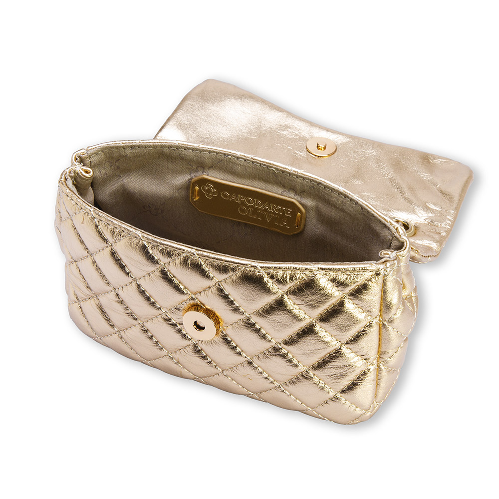 BOLSA MINI OL&Iacute;VIA SHOULDER BAG DE COURO OURO CHIARO image number 4