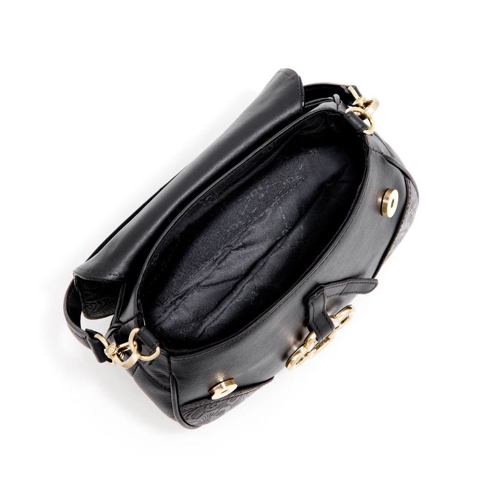 BOLSA TIRACOLO PRETA DE COURO FLORATTA image number 4