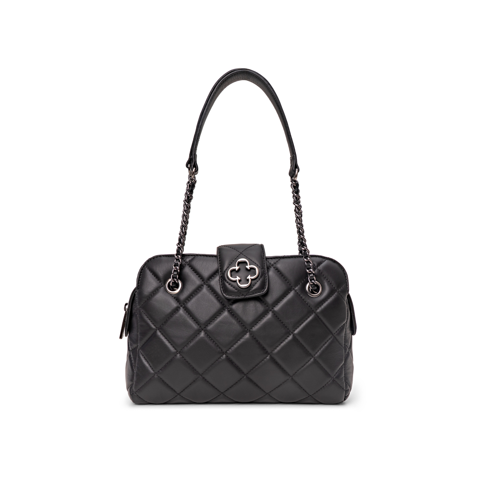 BOLSA MÉDIA PRETA DE COURO MATELASSÊ SHOULDER BAG image number 0