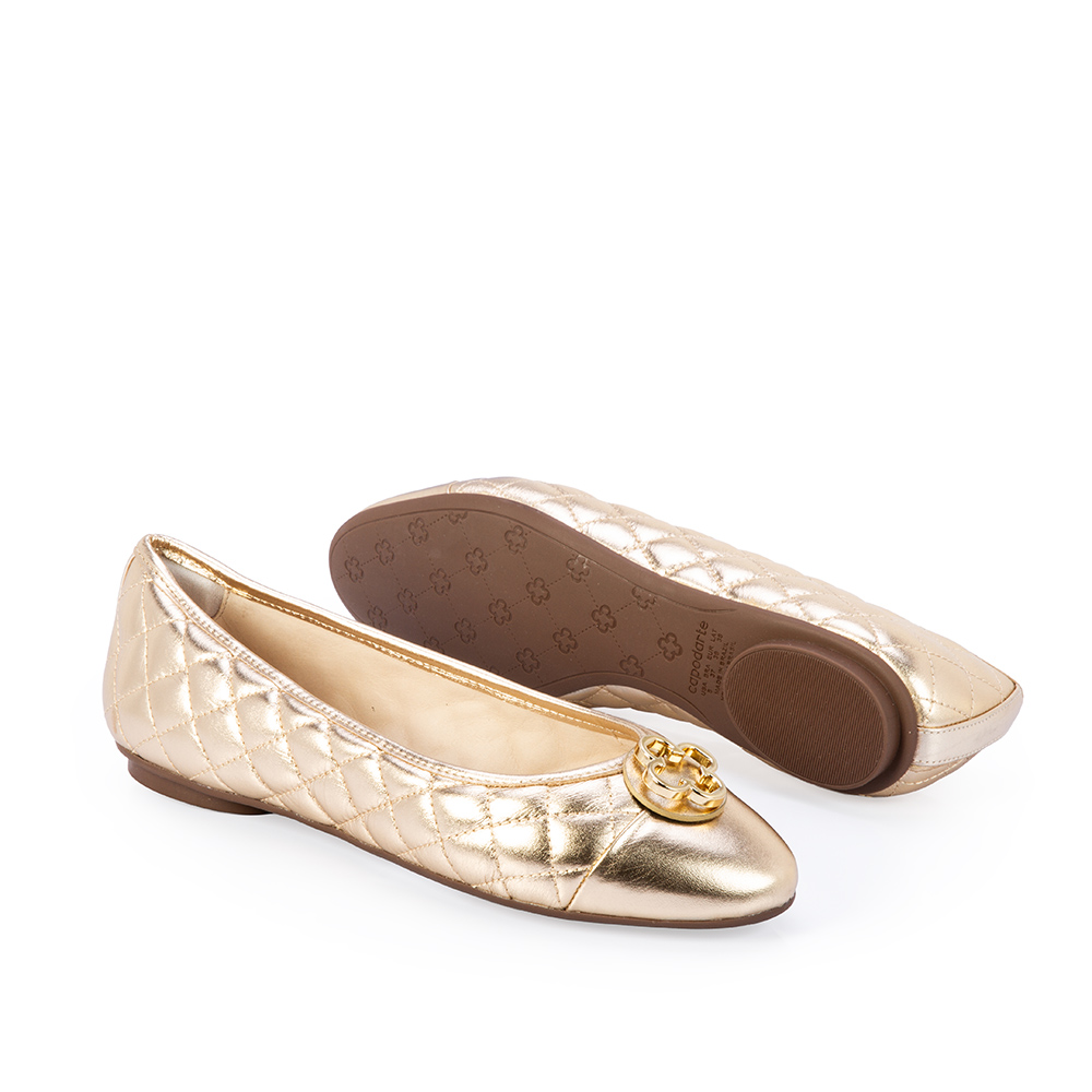 SAPATILHA DOURADA COURO BICO REDONDO CATHERINE image number 3
